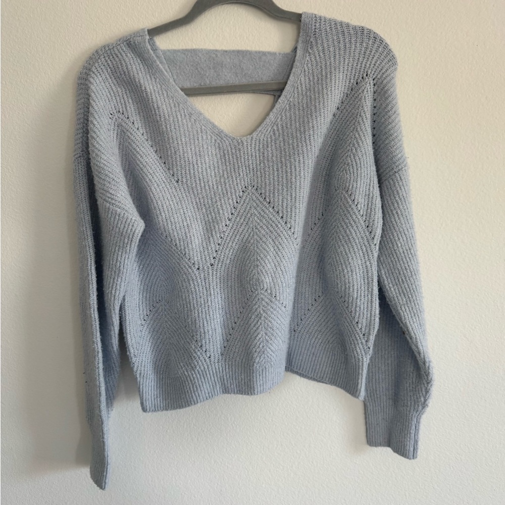 Pink Rose Light Blue V-Neck Chevron Knit Sweater